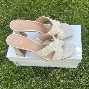 A New Day Cream Heels with Braided Crossover Straps